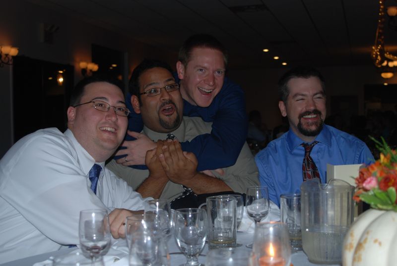 Jason, Vipul, Kevin, and Brian at the wedding reception